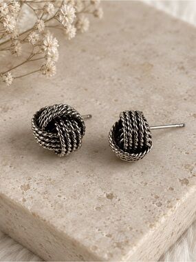 Silver Knot Stud Earrings - Classic Women's Jewelry
